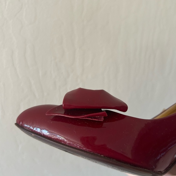 SOLD - Oxblood Red Coach Patent Leather Bow Heels - Picture 11 of 15